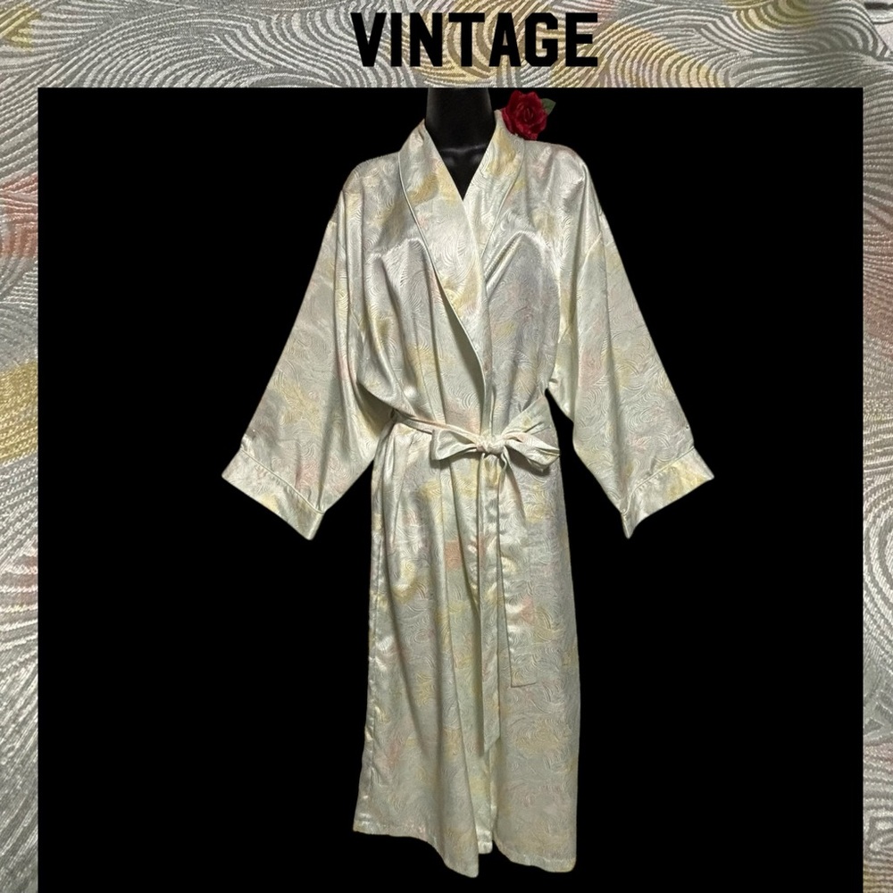 VTG Go Softly Pastel Wrap Robe with belt 1X metallic peach mint green yellow EUC